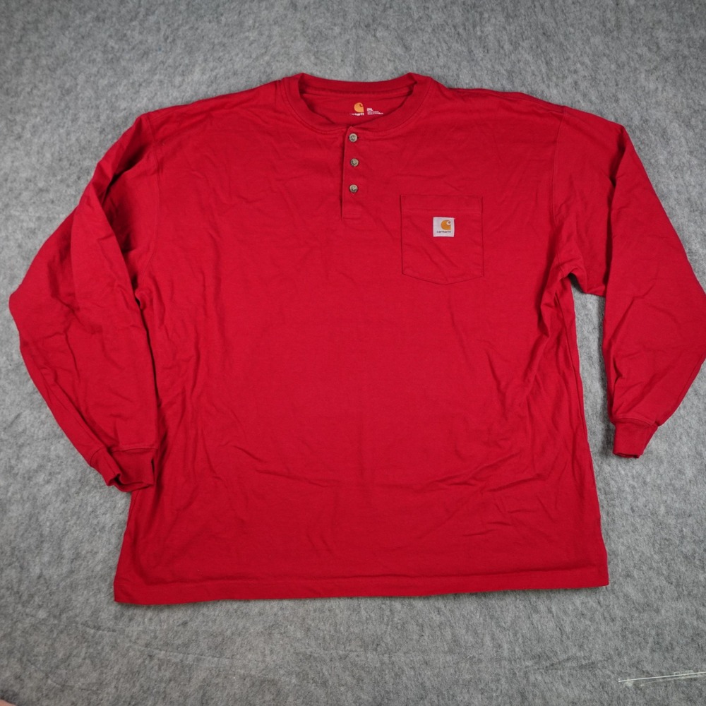 Carhartt Shirt Men 2XL Red Henley Long Sleeve Pocket Workwear Cotton Heavyweight